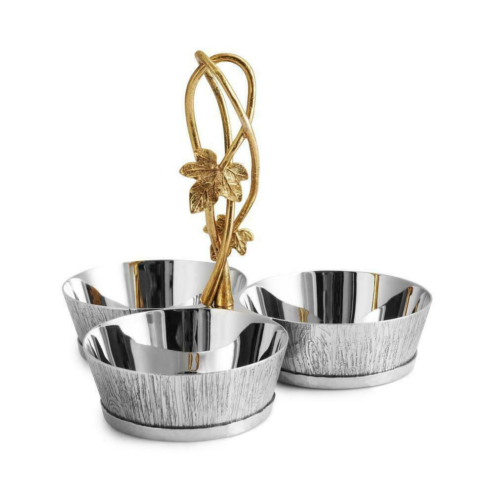 Michael Aram Ivy & Oak Hand Textured Stainless Steel Triple Bowl Dish Set: Michael Aram Ivy & Oak Hand Textured Stainless Steel Triple Bowl Dish Set The ivy & oak collection is inspired by the picturesque hamlet built for marie antoinette at the palace of versailles. The col