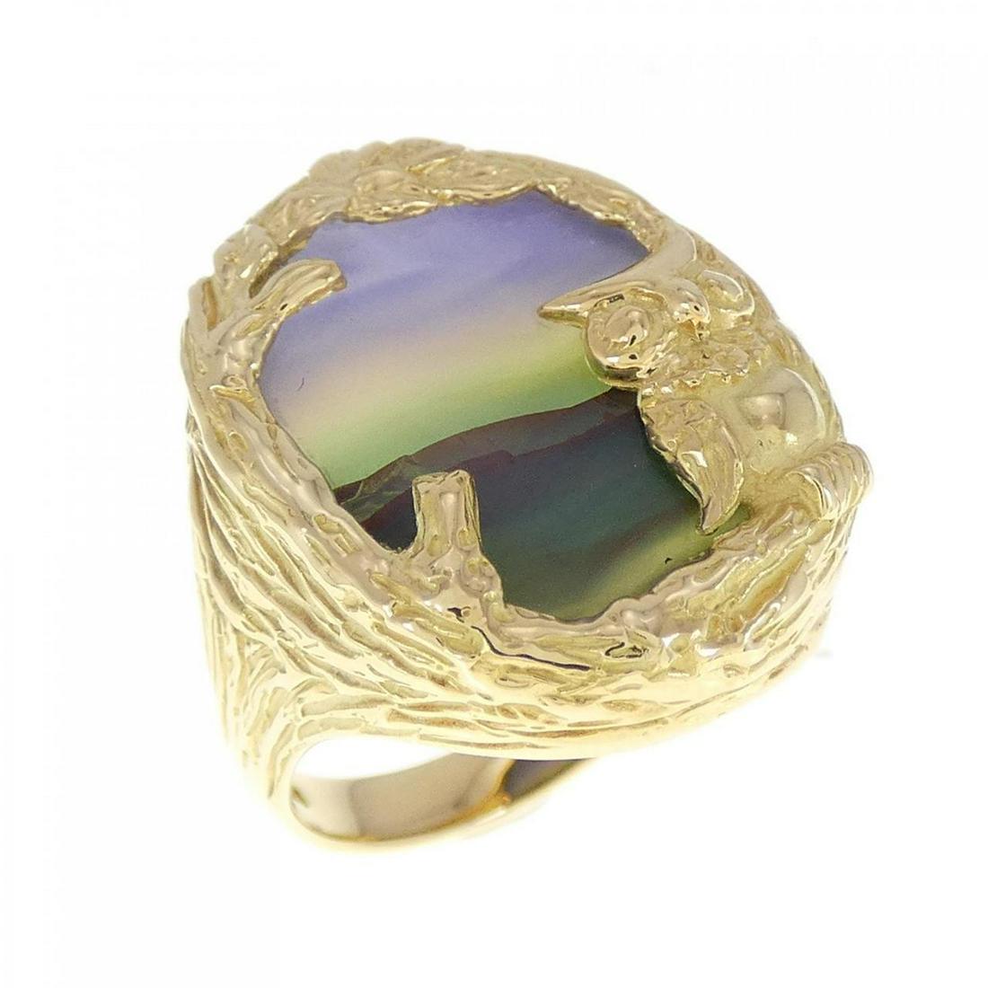 K18YG Owl Agate Ring: K18YG Owl Agate Ring Brand: Unbranded Style: Ring Material: K18 Yellow Gold "Gender: Ladies" Size: 13.0 (JPN size) Main Stone: Agate Weight: Weight about:8.1g Actualsize: Max W: 21.7mm Centerstone: Ag