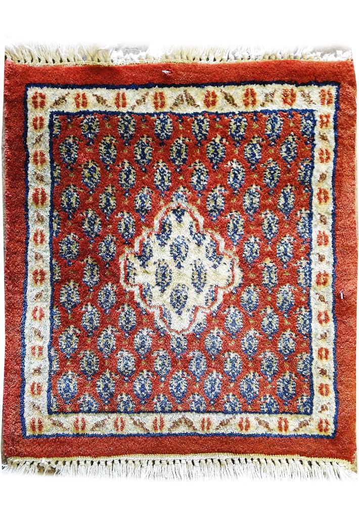 1' x 1' Persian Mir Rug #5216: 1' x 1' Persian Mir Rug #5216 Size in Feet: Width: 1 x Length: 1 Size in Inches: Width: 16 in x Length: 18in Rug Type: Area Rug Colors: Rust Ivory Weave: Hand-Knotted Pile: 3/8 Dense Wool Pattern: Tra