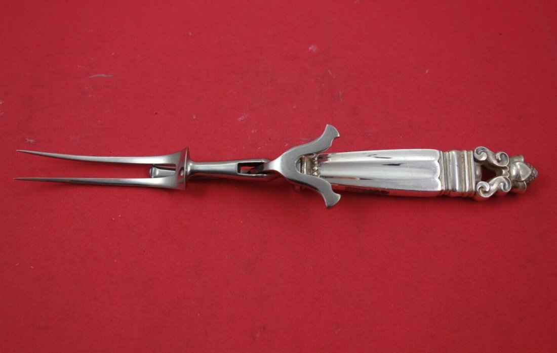Acorn by Georg Jensen Sterling Silver Steak Carving Fork 9": Acorn by Georg Jensen Sterling Silver Steak Carving Fork 9" Acorn by georg jensen sterling silver hollow handle with stainless implement steak carving fork, 9" in the pattern acorn by georg jensen. It