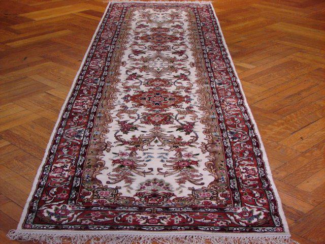 2' x 10' Ivory Artificial Silk Runner Rug 8365: 2' x 10' Ivory Artificial Silk Runner Rug 8365 Size in Feet: Width: 2 x Length: 10 Size in Inches: Width:30 in x Length: 120 in Colors: Ivory Weave: 100% Handmade Pile: 3/8 Wool Style: Aubusson Origin