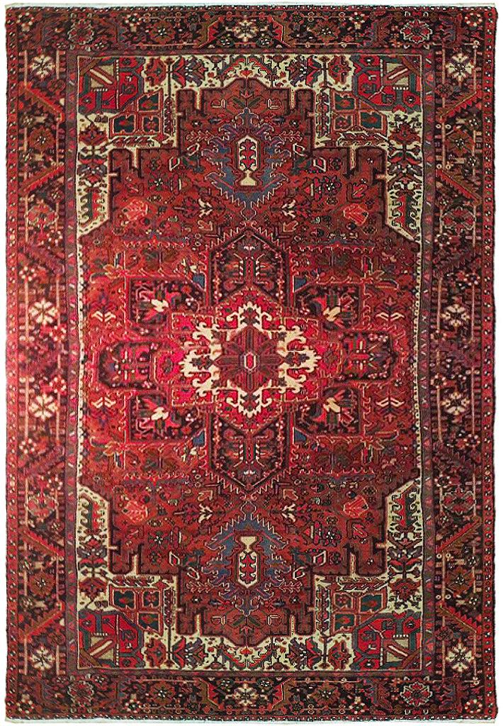 8' x 12' STRONG TRIBAL CARACTER Persian Heriz Rug 73875: 8' x 12' STRONG TRIBAL CARACTER Persian Heriz Rug 73875 Size in Feet: Width: 8 x Length: 12 Size in Inches: Width:96 in x Length: 144 in Colors: Red Ivory Weave: 100% Handmade Pile: 3/8 Wool Style: He