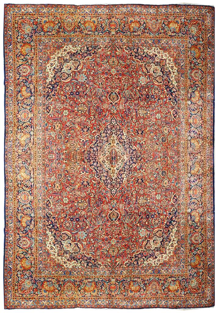 9' x 11' Persian Antique Fine Quality Kashan Rug 1940's #5094: 9' x 11' Persian Antique Fine Quality Kashan Rug 1940's #5094 Size in Feet: Width: 9 x Length: 11 Size in Inches: Width:104 in x Length:134 in Rug Type: Area Rug Colors: Rustic Red Blue Green Ivory We