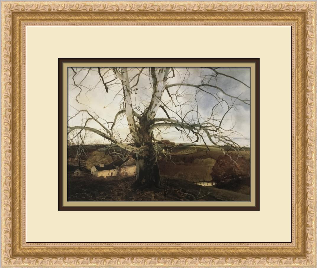 Andrew Wyeth Pennsylvania Landscape Custom Framed Print: Andrew Wyeth Pennsylvania Landscape Custom Framed Print Size: Medium Region Of Origin: United States Artist: Andrew Wyeth Production Technique: Offset Lithograph Framing: Matted & Framed Style: Impres