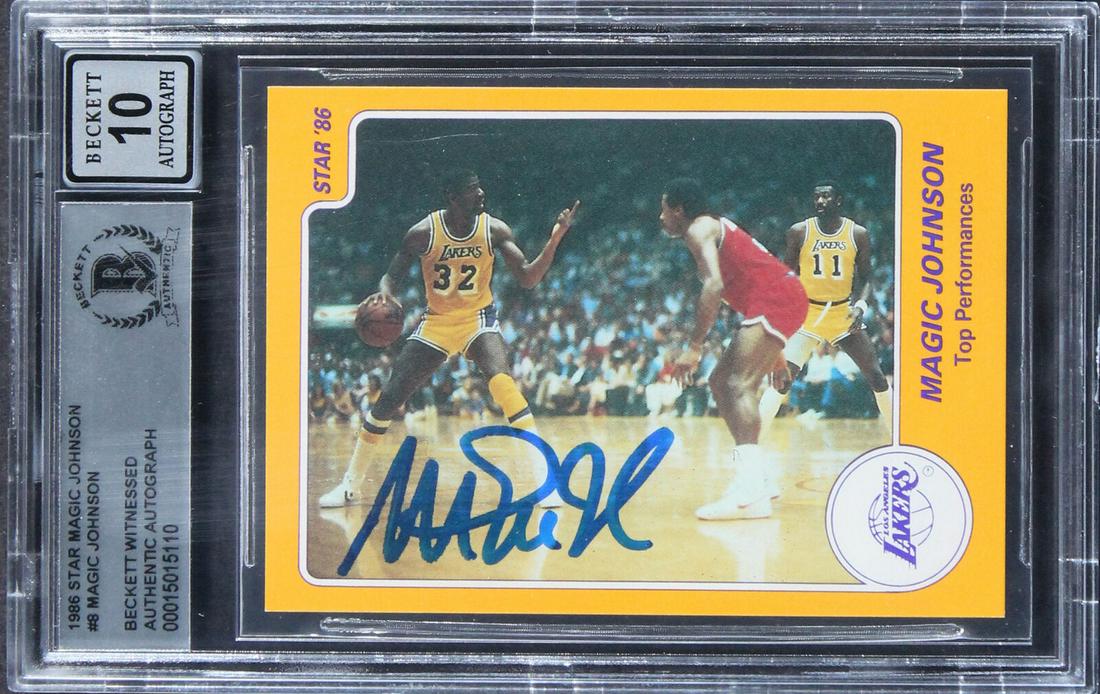 Lakers Magic Johnson Signed 1986 Star #8 Card Auto 10! BAS Slabbed: Lakers Magic Johnson Signed 1986 Star #8 Card Auto 10! BAS Slabbed Graded: Yes Sport: Basketball-NBA League: NBA Team: Los Angeles Lakers Certification Number: 15015110 Product Coa: Beckett Product Si