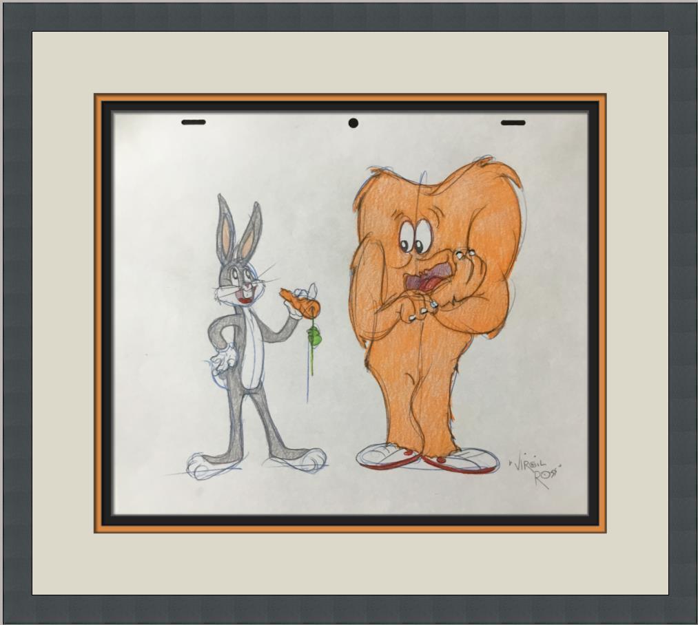 Virgil Ross Original Signed Model Sheet Drawing Gossamer Bugs Custom Framed: Virgil Ross Original Signed Model Sheet Drawing Gossamer Bugs Custom Framed Character: Gossamer Bugs Bunny Animation Studio: Warner Bros Item Height: 10 in Item Width: 12 in Theme: Animation Inscribed