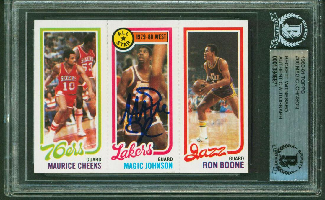 Lakers Magic Johnson Signed 1980 Topps #66 Card BAS Slabbed: Lakers Magic Johnson Signed 1980 Topps #66 Card BAS Slabbed Graded: No Sport: Basketball-NBA Team: Los Angeles Lakers League: NBA Certification Number: 13846871 Product Coa: Beckett Product Signed By 