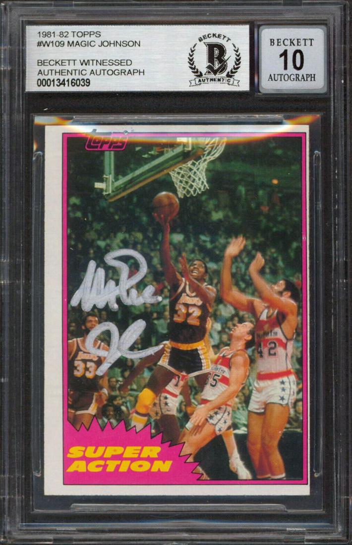 Lakers Magic Johnson Signed 1981 Topps #W109 Card Auto 10! BAS Slabbed: Lakers Magic Johnson Signed 1981 Topps #W109 Card Auto 10! BAS Slabbed Graded: Yes Sport: Basketball-NBA Team: Los Angeles Lakers League: NBA Certification Number: 13416039 Product Coa: Beckett Produc