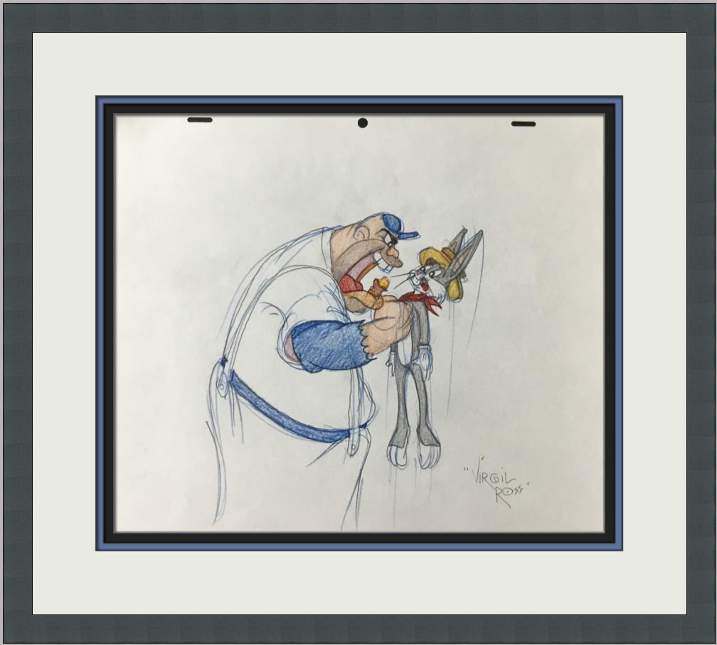 Virgil Ross Original Signed Model Sheet Drawing Bugs Baseball Custom Framed: Virgil Ross Original Signed Model Sheet Drawing Bugs Baseball Custom Framed Character: Bugs Bunny Animation Studio: Warner Bros Item Height: 10 in Item Width: 12 in Theme: Animation Inscribed: No Type