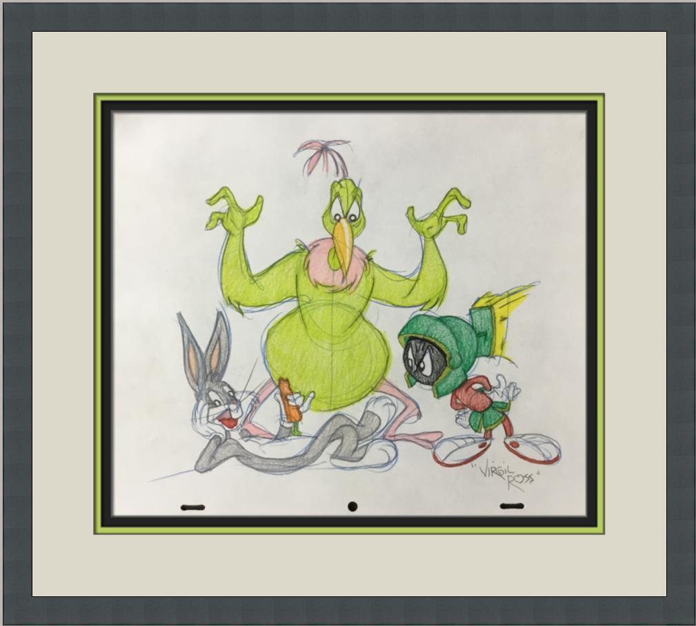 Virgil Ross Original Signed Model Sheet Drawing Marvin Bugs Martian Cust Framed: Virgil Ross Original Signed Model Sheet Drawing Marvin Bugs Martian Cust Framed Character: Marvin The Martian Bugs Bunny Instant Martian Animation Studio: Warner Bros Item Height: 10 in Item Width: 12
