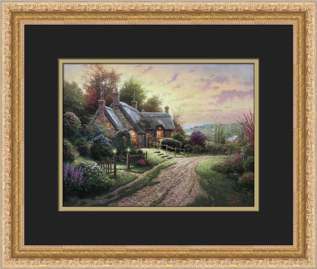 Thomas Kinkade A Peaceful Time Custom Framed Print: Thomas Kinkade A Peaceful Time Custom Framed Print Size: Medium Region Of Origin: United States Artist: Thomas Kinkade Production Technique: Offset Lithograph Framing: Matted & Framed Style: Americana