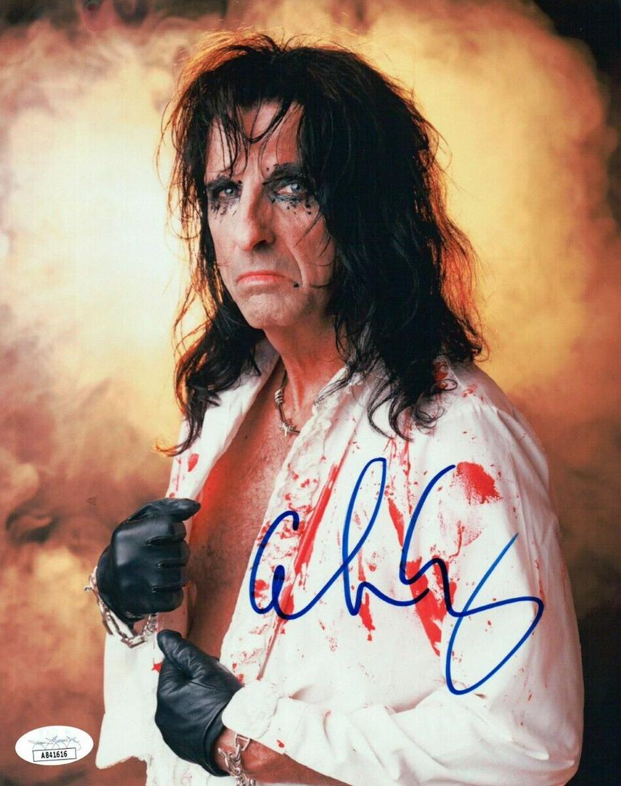 Alice Cooper Signed Autographed 8X10 Photo Bloody White Coat JSA: Alice Cooper Signed Autographed 8X10 Photo Bloody White Coat JSA Industry: Music Object Type: Photograph Original/Reproduction: Original Autograph Authentication: James Spence (JSA) Player: Alice Coop