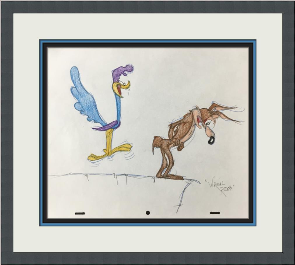 Virgil Ross Original Signed Model Sheet Drawing Road Runner Coyote Custom Framed: Virgil Ross Original Signed Model Sheet Drawing Road Runner Coyote Custom Framed Character: Road Runner Wile E Coyote Animation Studio: Warner Bros Item Height: 10 in Item Width: 12 in Theme: Animatio