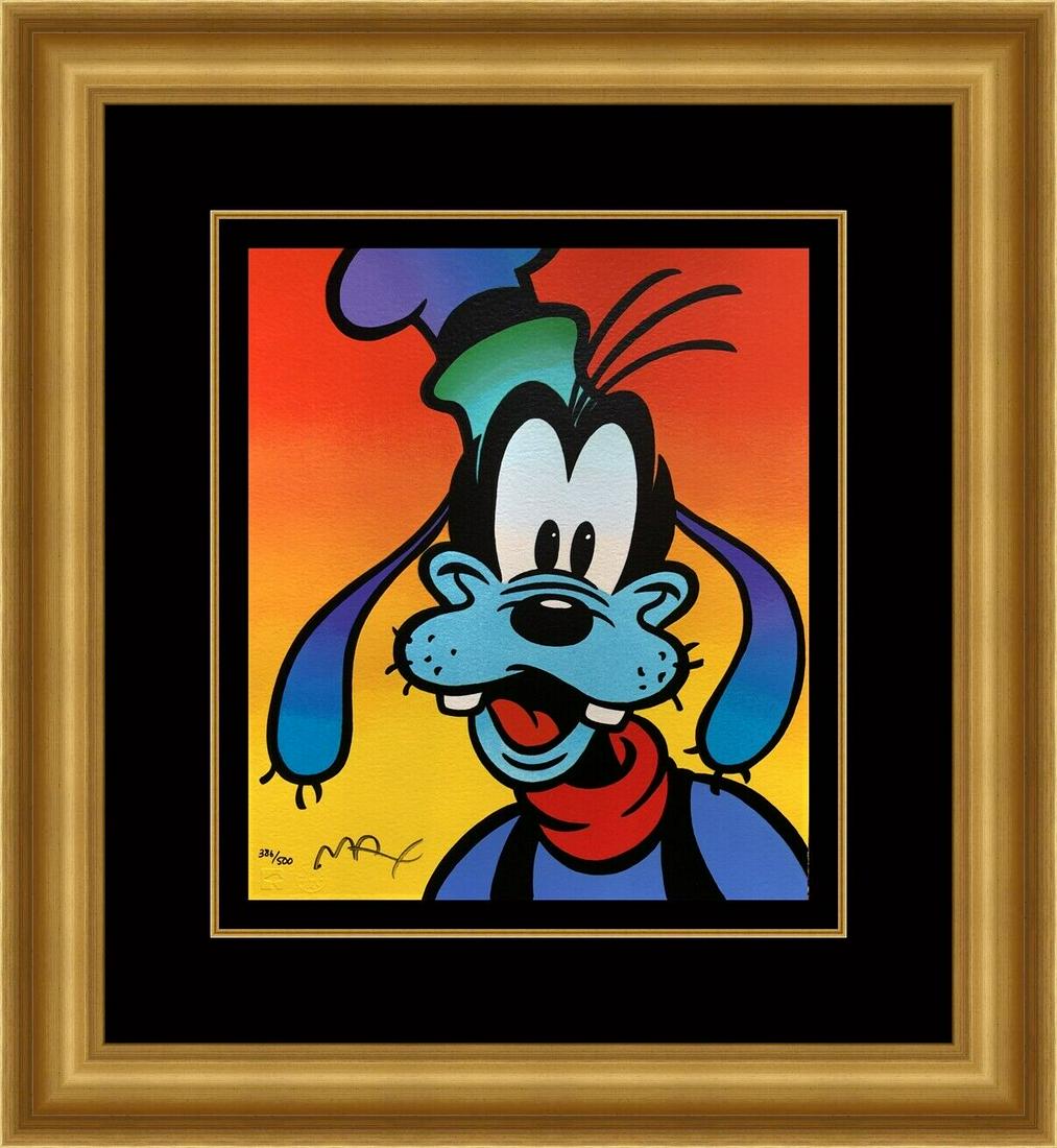 Peter Max Signed Serigraph Goofy Red Disney Suite Framed PING: Peter Max Signed Serigraph Goofy Red Disney Suite Framed PING Features: Framed Matted Signed Limited Edition Region Of Origin: USA Width (Inches): 14 Handmade: No Item Width: 27 in Title: Goofy Red Di