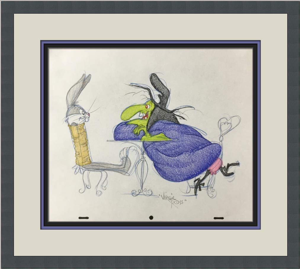 Virgil Ross Original Signed Model Sheet Drawing Bugs Witch Hazel I Custom Framed: Virgil Ross Original Signed Model Sheet Drawing Bugs Witch Hazel I Custom Framed Character: Witch Hazel Bugs Bunny Animation Studio: Warner Bros Item Height: 10 in Item Width: 12 in Theme: Animation I