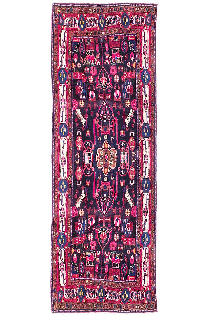 5' x 10' Black Semi-Antique Persian Hamadan Runner 72225: 5' x 10' Black Semi-Antique Persian Hamadan Runner 72225 Size in Feet: Width: 5 x Length: 10 Size in Inches: Width:60 in x Length: 120 in Colors: Black Ivory Blue Weave: 100% Handmade Pile: 3/8 Wool S