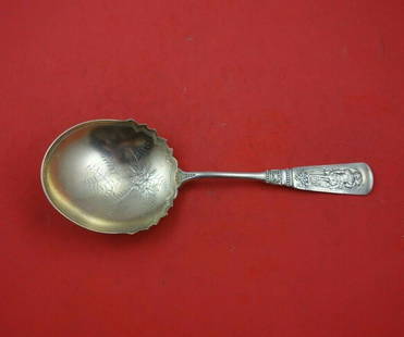Fontainebleau by Gorham Sterling Silver Berry Spoon GW Bright-Cut Wide 8 1/4": Fontainebleau by Gorham Sterling Silver Berry Spoon GW Bright-Cut Wide 8 1/4" Fontainebleau by gorhamsterling silver berry spoon gold washed, bright-cut, wide 8 1/4" in the multi-motif pattern