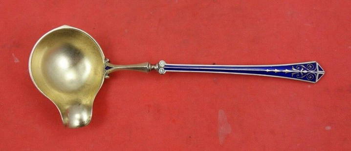 Norwegian Sterling Silver Sauce Ladle w/ spout vermeil blue & white 5 5/8": Norwegian Sterling Silver Sauce Ladle w/ spout vermeil blue & white 5 5/8" Norwegian sterling silver sauce ladle with spout, vermeil with blue and white enamel both sides. 925 sterling 5 5/8"