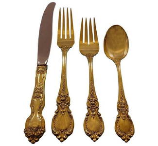 Charlemagne by Towle Sterling Silver Flatware Service 12 Set Vermeil Gold 48 Pc