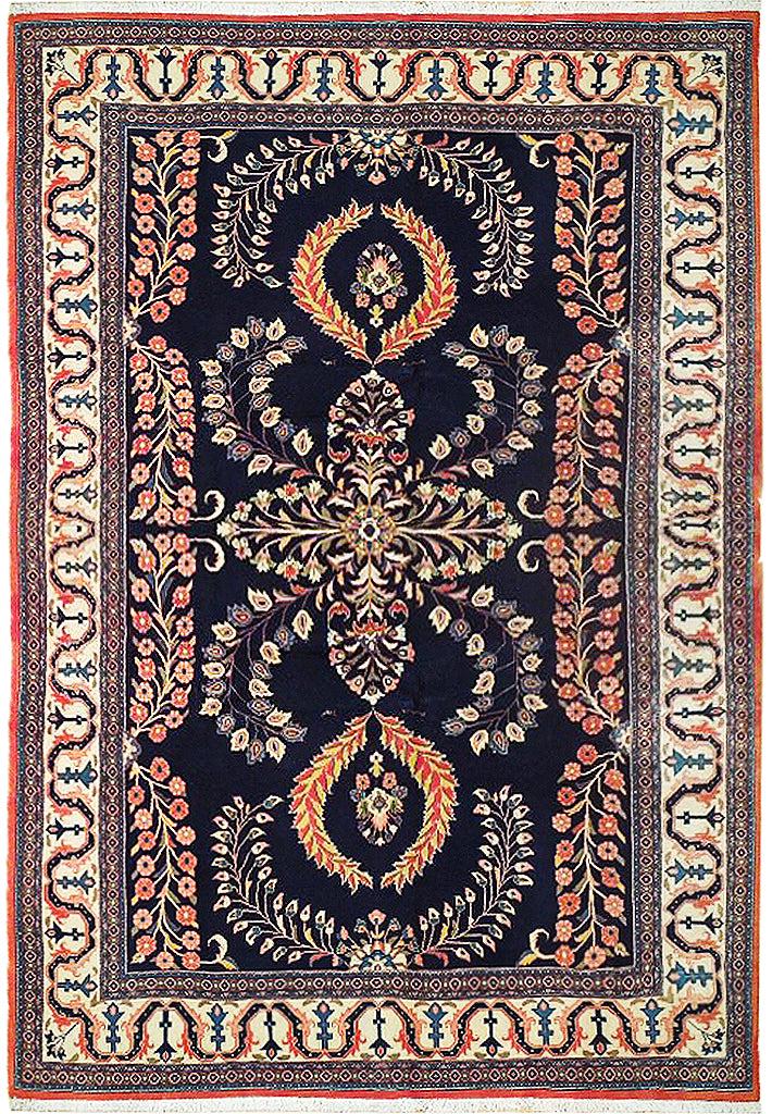 7' x 11' Navy Blue Fine Persian Sarouk Lilihan Rug 72726: 7' x 11' Navy Blue Fine Persian Sarouk Lilihan Rug 72726 Size in Feet: Width: 7 x Length: 11 Size in Inches: Width:84 in x Length: 132 in Colors: Navy Blue Ivory Orange Weave: 100% Handmade Pile: 3/8 
