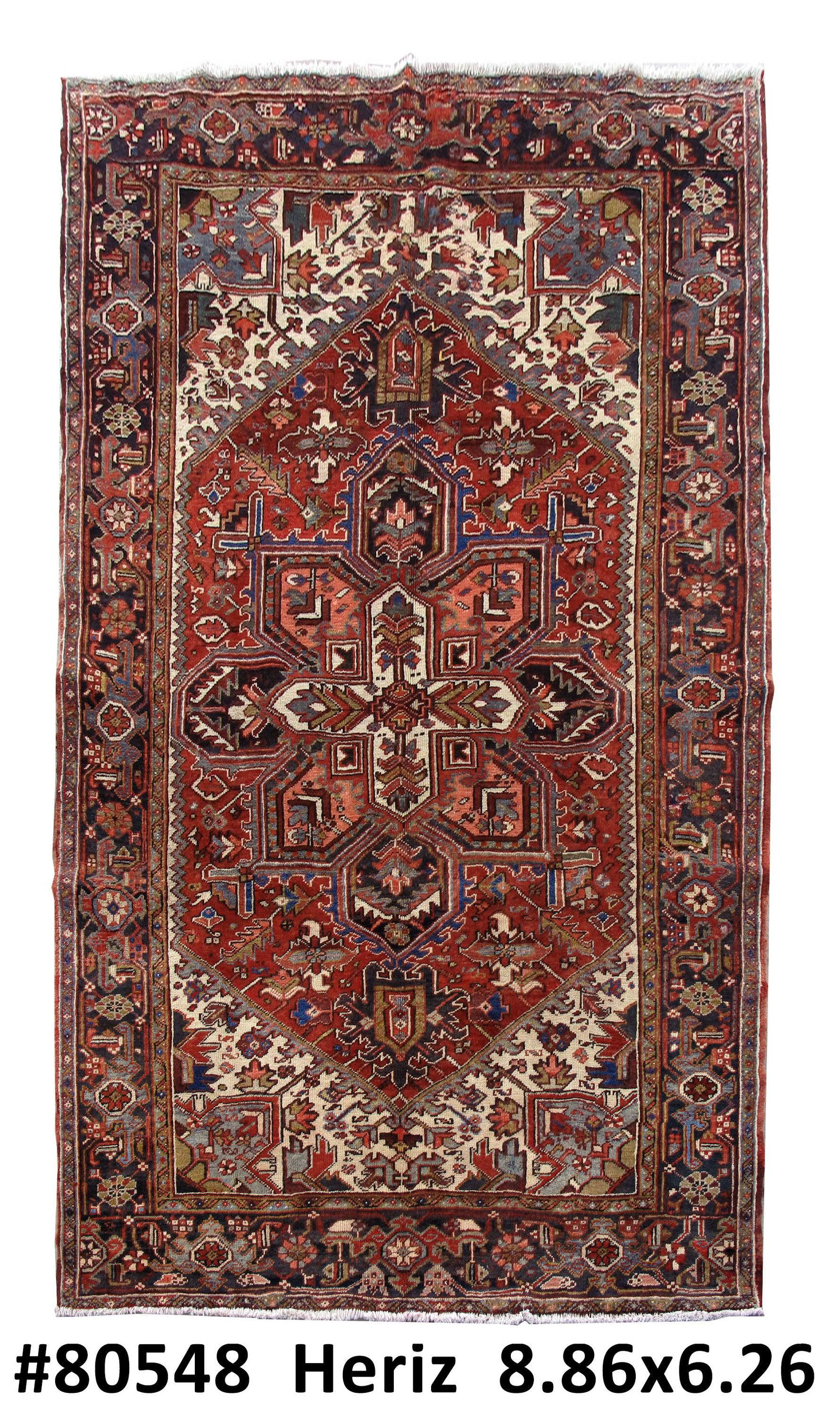 6' x 9' Berry Red Persian Heriz Rug 80548: 6' x 9' Berry Red Persian Heriz Rug 80548 Size in Feet: Width: 6 x Length: 9 Size in Inches: Width:72 in x Length: 108 in Colors: Berry Red Weave: 100% Handmade Pile: 3/8 Wool Style: Heriz Origin: Ira
