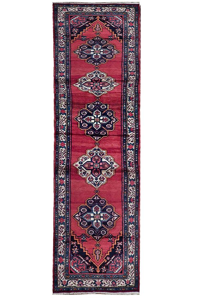 4' x 17' Light Pink Semi-Antique Persian Heriz Runner 74502: 4' x 17' Light Pink Semi-Antique Persian Heriz Runner 74502 Size in Feet: Width: 4 x Length: 17 Size in Inches: Width:48 in x Length: 204 in Colors: Light Pink Saphire Blue Weave: 100% Handmade Pile: