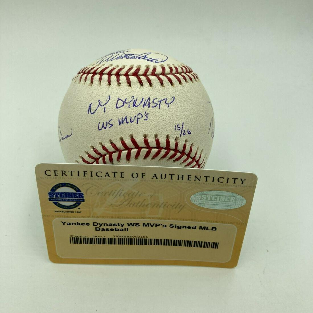 Derek Jeter Mariano Rivera Yankees Dynasty W.S. MVP's Signed Baseball Steiner: Derek Jeter Mariano Rivera Yankees Dynasty W.S. MVP's Signed Baseball Steiner Product: Ball Sport: Baseball-MLB Autograph Authentication: Steiner Sports Player: Derek Jeter Original/Reprint: Original 