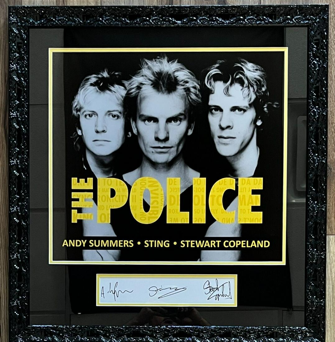 THE POLICE signed by Sting/Copeland/Summers framed display-BAS Letter: THE POLICE signed by Sting/Copeland/Summers framed display-BAS Letter Industry: Music Signed: Yes Autograph Authentication: Beckett Original/Reproduction: Original PLEASE NOTE: Framed Large or heavy I
