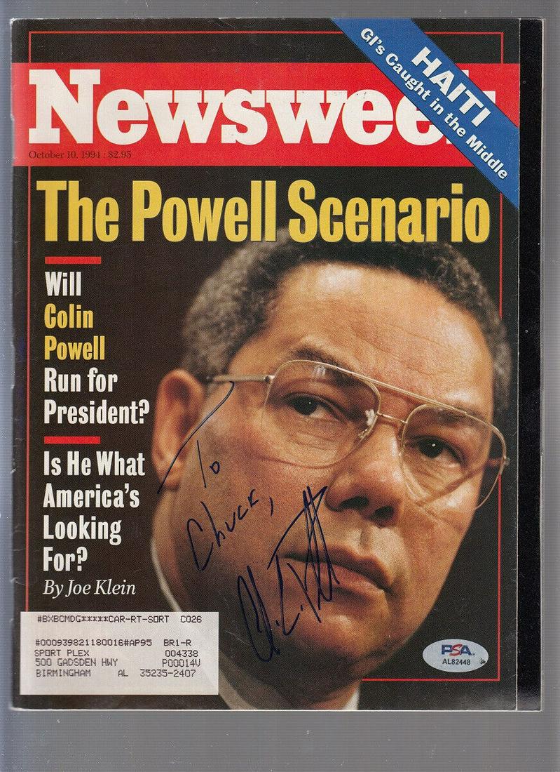 Colin Powell Signed 1994 Newsweek Magazine 8/10 Autographed US Military PSA/DNA: Colin Powell Signed 1994 Newsweek Magazine 8/10 Autographed US Military PSA/DNA Industry: Military Signed: Yes Autograph Authentication: Professional Sports (PSA/DNA) Original/Reproduction: Original C