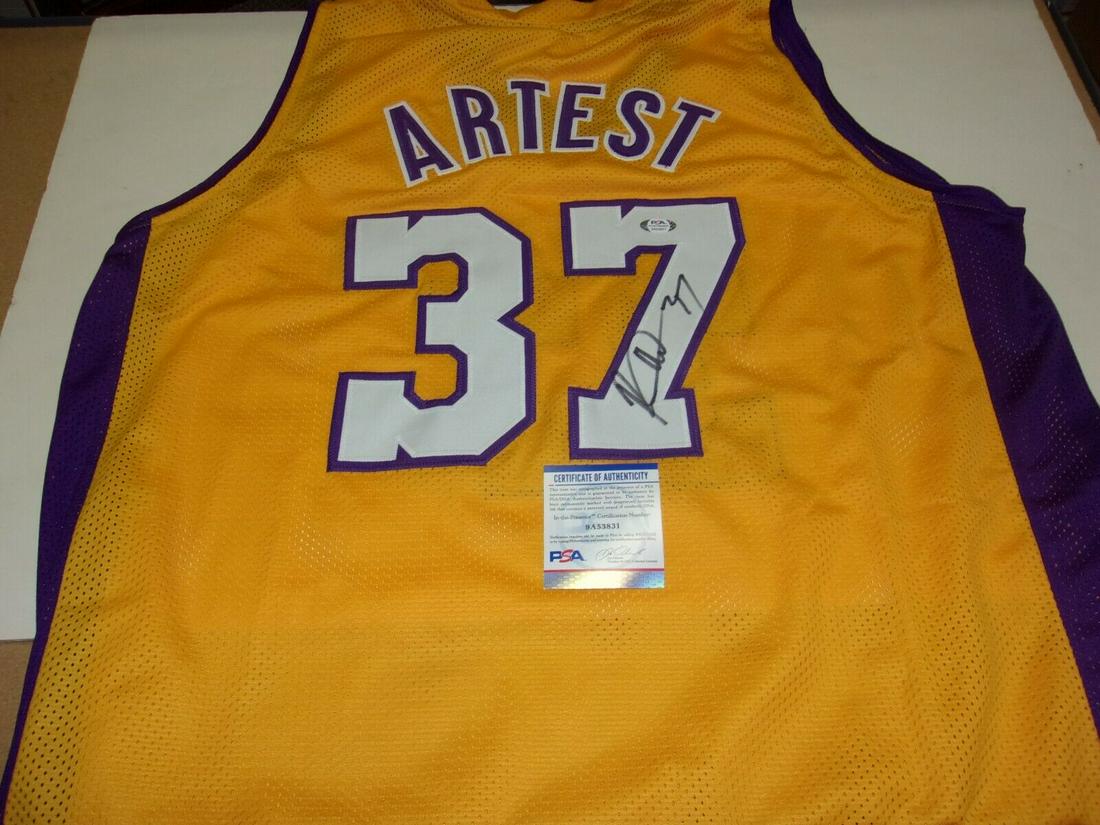 RON ARTEST LOSANGELES LAKERS GOLD ST.JOHNS RED STORM PSA/DNA/COA SIGNED JERSEY: RON ARTEST LOSANGELES LAKERS GOLD ST.JOHNS RED STORM PSA/DNA/COA SIGNED JERSEY Product: Jersey Sport: Basketball Team: Miami Heat Original/Reprint: Original Pre-Owned PLEASE NOTE: Framed Large or heav