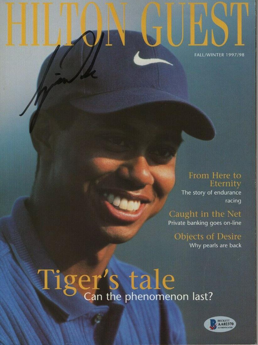 Tiger Woods Signed Autographed 1997-98 Hilton Guest Magazine PGA Legend BAS: Tiger Woods Signed Autographed 1997-98 Hilton Guest Magazine PGA Legend BAS Sport: Golf-PGA Product: Magazine Original/Reprint: Original Player: Tiger Woods Autograph Authentication: Beckett Authentic