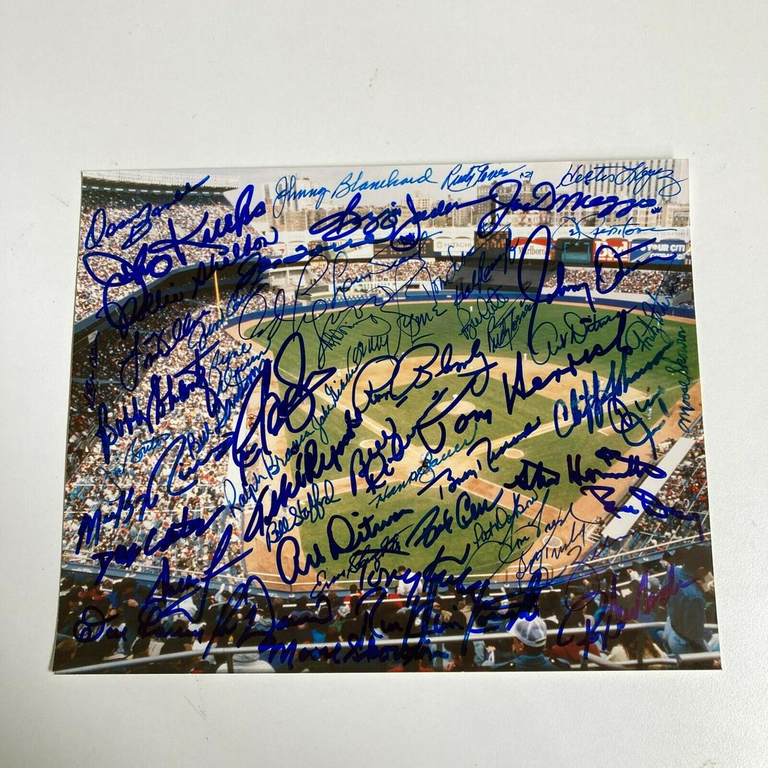 Joe Dimaggio New York Yankees Legends Signed Photo 50 Sigs JSA COA: Joe Dimaggio New York Yankees Legends Signed Photo 50 Sigs JSA COA Product: Photo Sport: Baseball-MLB Autograph Authentication: James Spence Authentication (JSA) Original/Reprint: Original Pre-Owned P