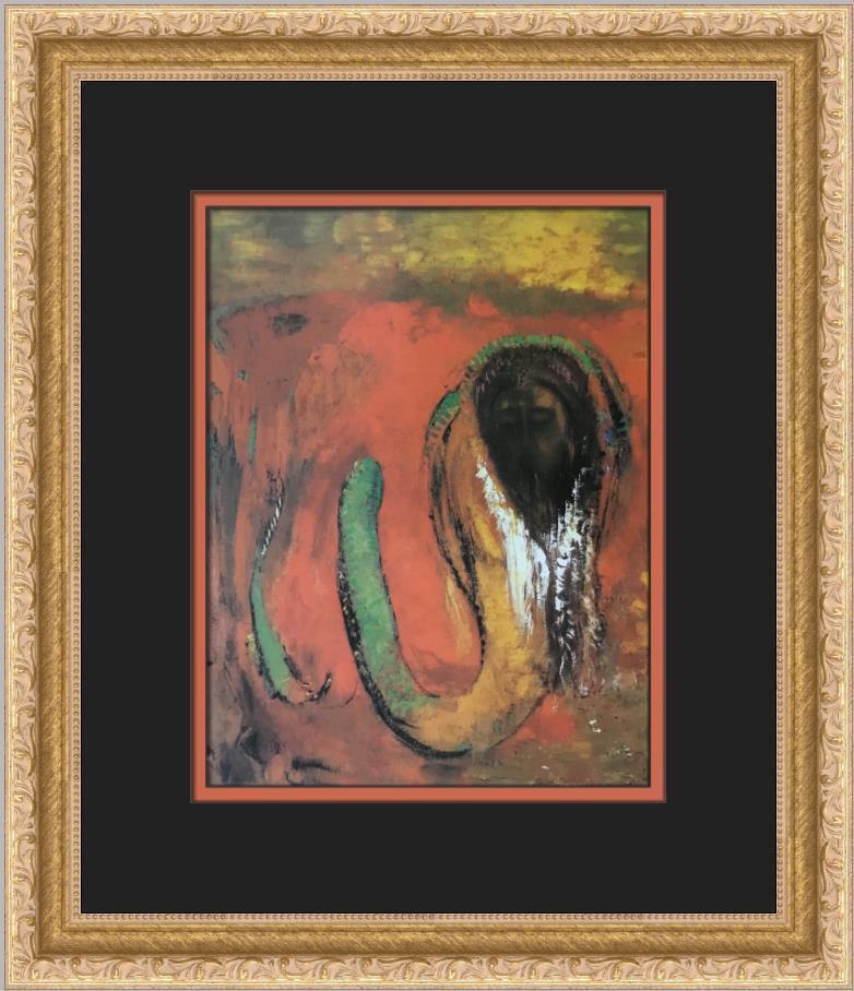 Odilon Redon Head Of Christ and Snake Custom Framed Print: Odilon Redon Head Of Christ and Snake Custom Framed Print Size: Medium (up to 36in.) Region Of Origin: United States Artist: Odilon Redon Production Technique: Lithography Framing: Matted & Framed Sty