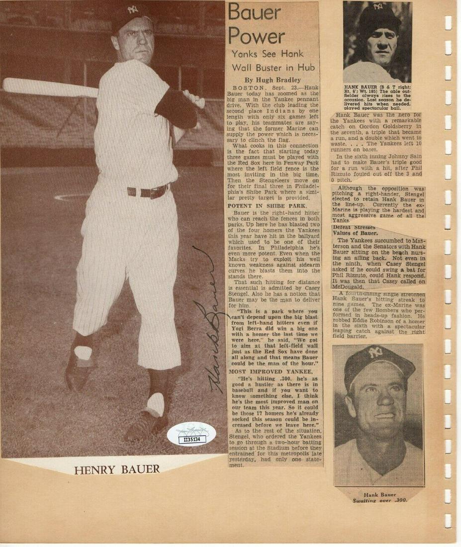 Hank Bauer Signed Autographed Vintage Scrapbook Page Cut Yankees JSA: Hank Bauer Signed Autographed Vintage Scrapbook Page Cut Yankees JSA Sport: Baseball-MLB Product: Vintage Scrapbook Page Cut Original/Reprint: Original Player: Hank Bauer Team: New York Yankees Autogr
