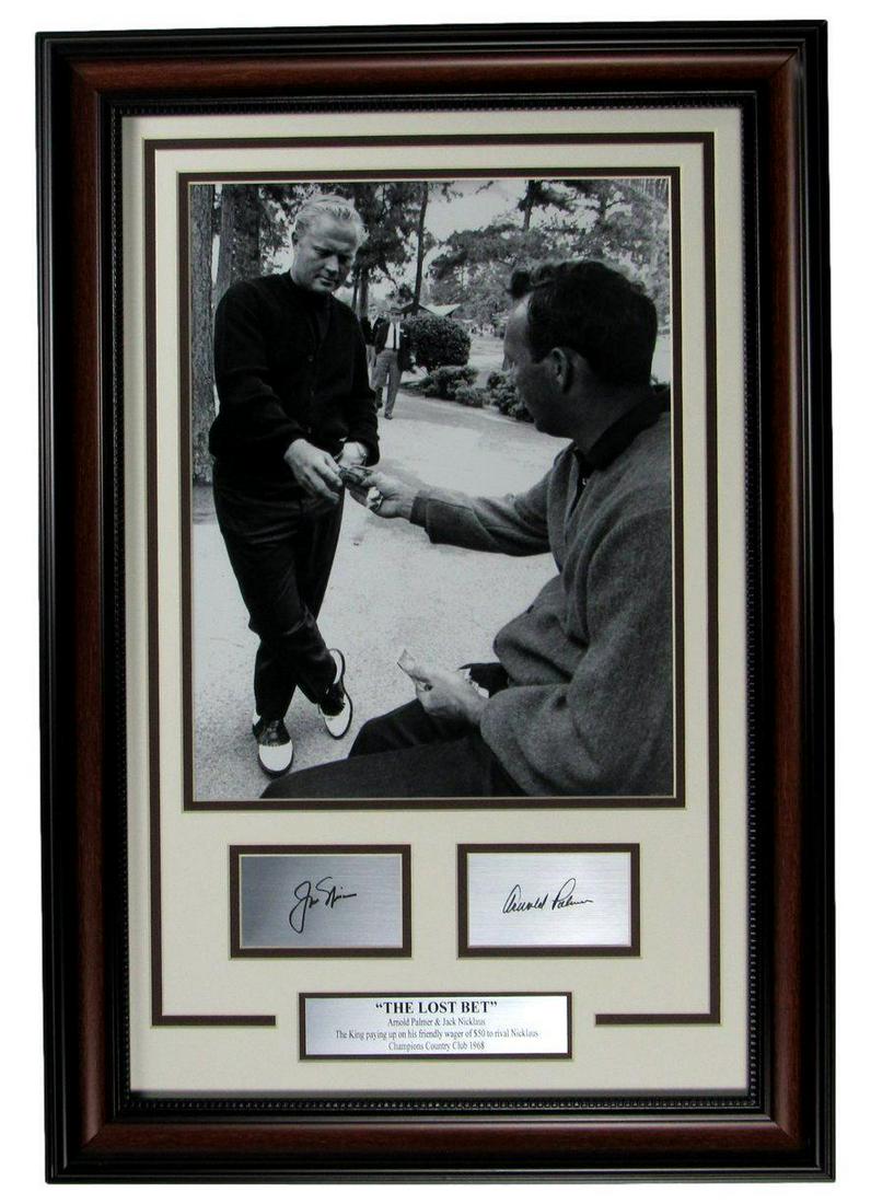 Jack Nicklaus/ Arnold Palmer "The Lost Bet" 11x14 Framed Photo w/Laser Engraved: Jack Nicklaus/ Arnold Palmer "The Lost Bet" 11x14 Framed Photo w/Laser Engraved Sport: Golf-PGA Product: Photo Original/Reprint: Original Pre-Owned PLEASE NOTE: Framed Large or heavy Items do not have