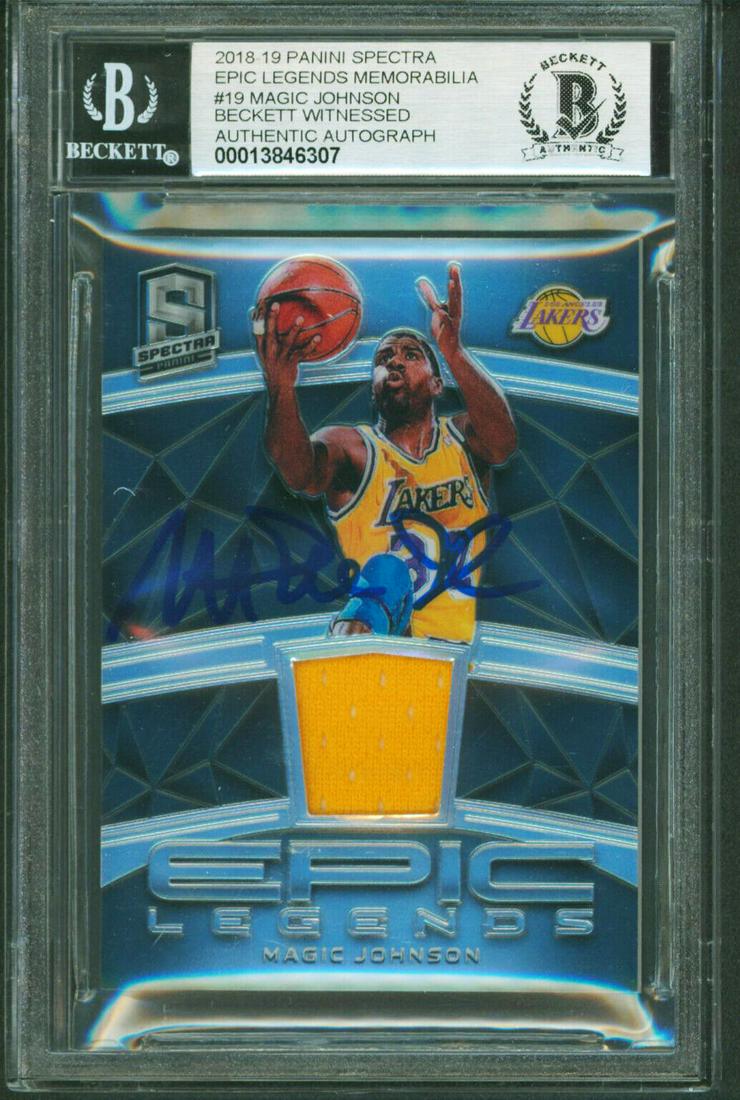 Magic Johnson Signed 2018 Specra Epic Legends #19 25/99 Card Auto 10 BAS Slabbed: Magic Johnson Signed 2018 Specra Epic Legends #19 25/99 Card Auto 10 BAS Slabbed Graded: Yes Sport: Basketball-NBA Team: Los Angeles Lakers League: NBA Certification Number: 13846307 Product Coa: Beck