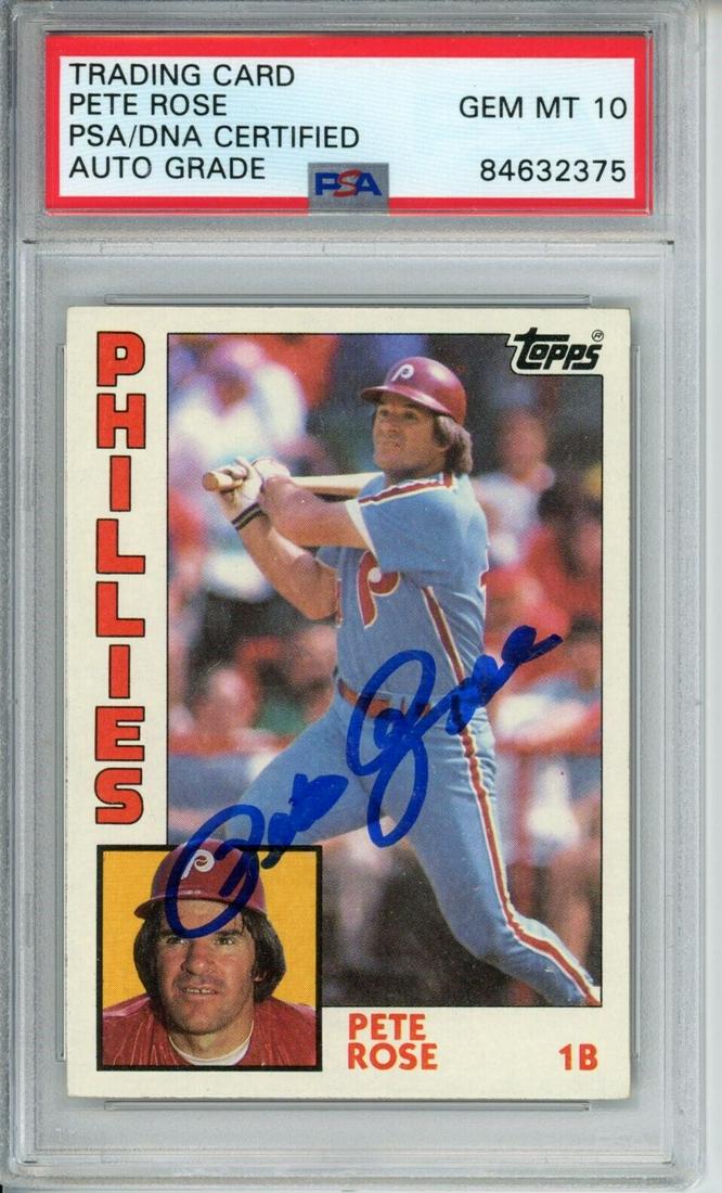 1984 Topps Pete Rose #300 Card Signed Philadelphia Phillies PSA/DNA GEM MINT 10: 1984 Topps Pete Rose #300 Card Signed Philadelphia Phillies PSA/DNA GEM MINT 10 Sport: Baseball-MLB Product: Photo Original/Reprint: Original Team: Philadelphia Phillies Autograph Authentication: PSA/