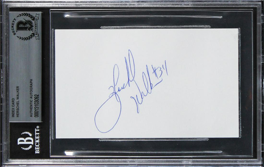 Cowboys Herschel Walker Signed 3x5 Index Card BAS Slabbed 2: Cowboys Herschel Walker Signed 3x5 Index Card BAS Slabbed 2 Sport: Football-NFL Product: Index Card Original/Reprint: Original Player: Herschel Walker Team: Dallas Cowboys Autograph Authentication: Be