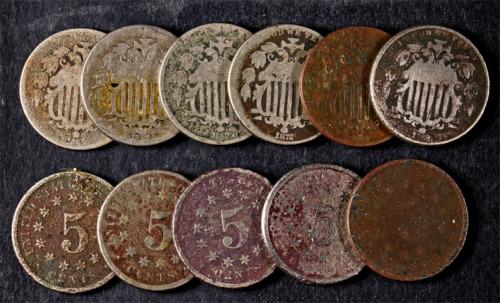 1866 With Rays-1882 Shield Nickel - 11 Coin Low Grade Bulk Lot: 1866 With Rays-1882 Shield Nickel - 11 Coin Low Grade Bulk Lot Certification: Uncertified Composition: Nickel Circulated/Uncirculated: Circulated Year: 1866-1882 Pre-Owned The MYNT Guarantee: All item