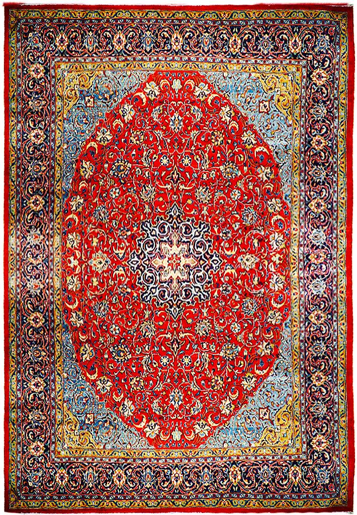 10' x 13' Red Oval Pattern Persian Sarouk Rug: 10' x 13' Red Oval Pattern Persian Sarouk Rug Size in Feet: Width: 10 x Length: 13 Size in Inches: Width:120 in x Length: 156 in Colors: Red Ivory Mid Blue Weave: 100% Handmade Pile: 3/8 Wool Style: S