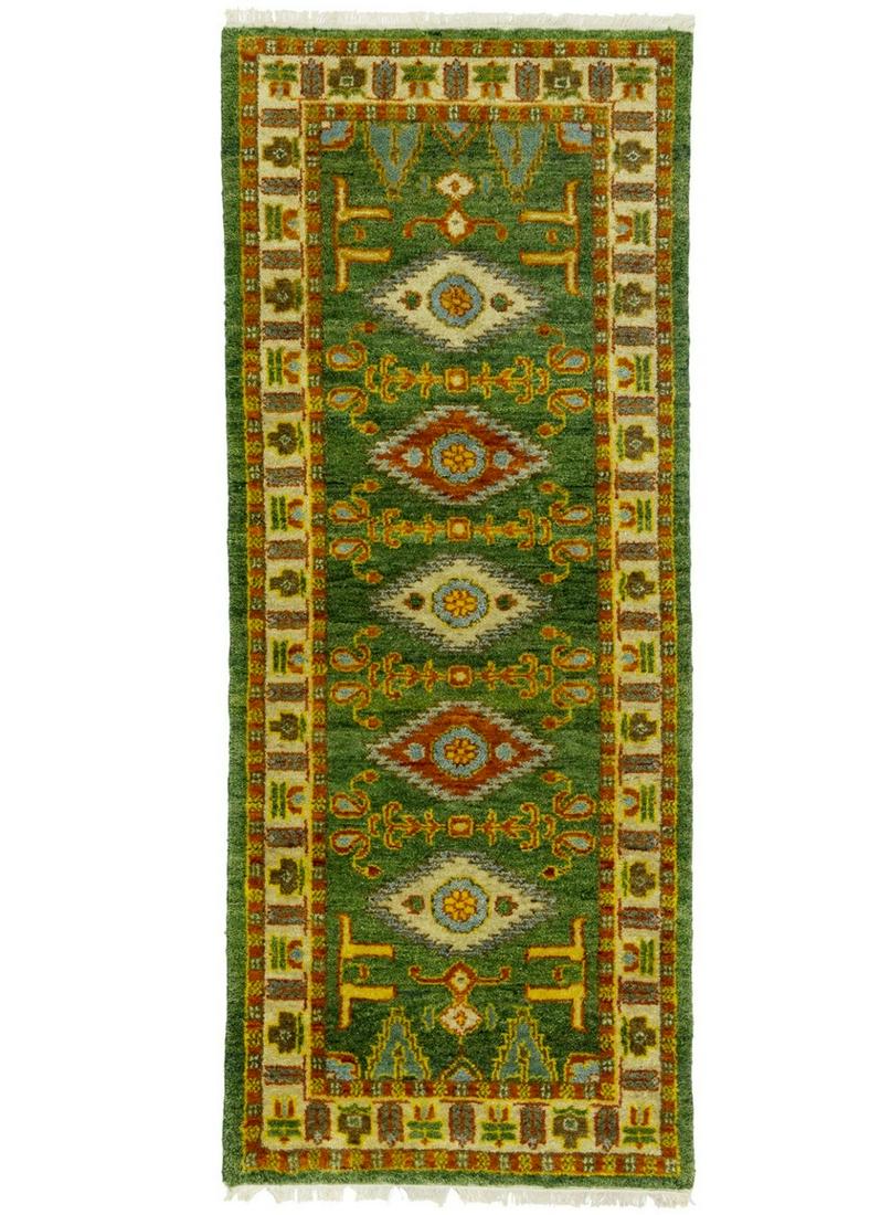 Green Geometric Tribal Handmade 2'7X6'7 Kazak Oriental Runner Rug Wool Carpet: Green Geometric Tribal Handmade 2'7X6'7 Kazak Oriental Runner Rug Wool Carpet Type: Hallway rug "Size: 27 X 67 Ft" Color: Green Pattern: Geometric Material: Wool Item Width: 31 Item Length: 79 Regiona