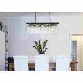 CRYSTAL CHANDELIER MATTE BLACK DINING ROOM KITCHEN ISLAND LIGHTING 12 LIGHT 40" (1 of 9)