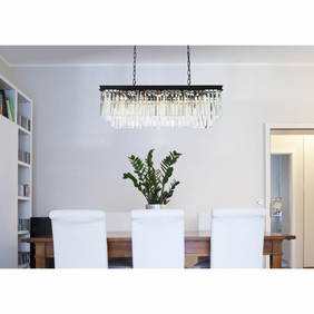 CRYSTAL CHANDELIER MATTE BLACK DINING ROOM KITCHEN ISLAND LIGHTING 12 LIGHT 40" (1 of 9)