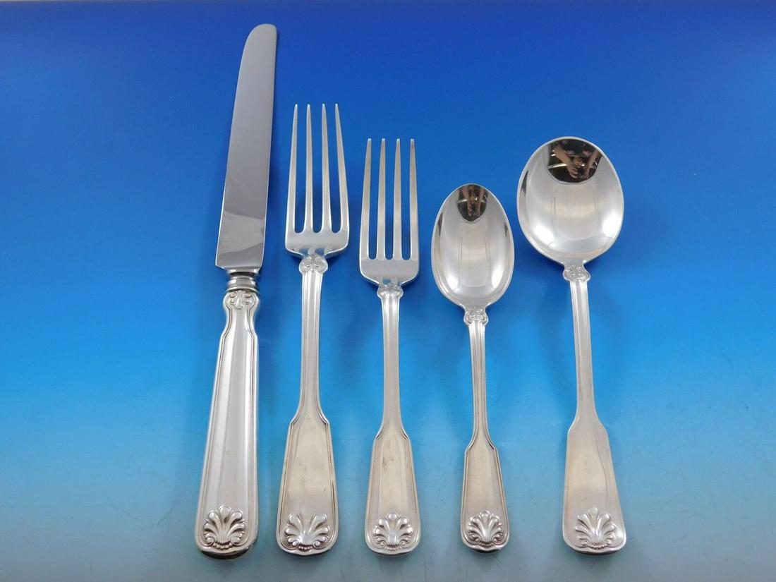 Shell and Thread by Tiffany Sterling Silver Flatware Set 12 Service 66 pc Dinner: Shell and Thread by Tiffany Sterling Silver Flatware Set 12 Service 66 pc Dinner Shell & thread was first introduced by tiffany in 1905. Its design is typical of patterns made in england during the lo