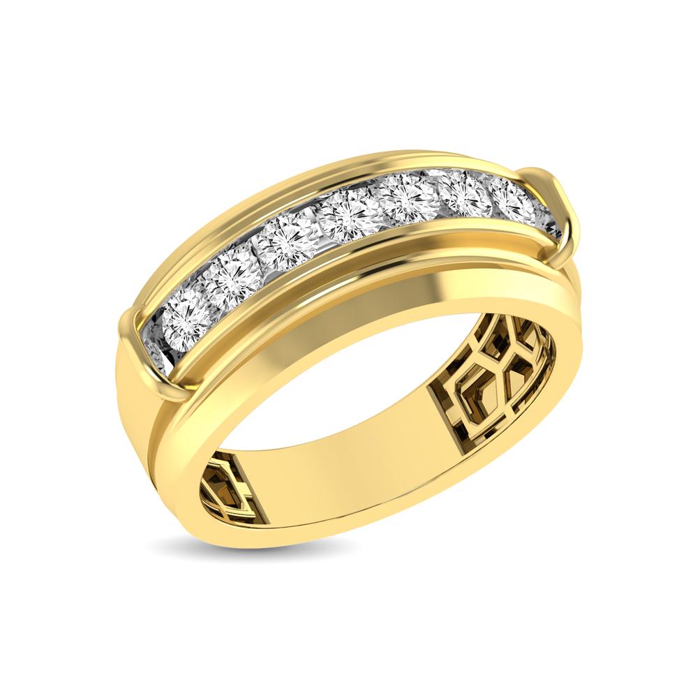 10K Yellow Gold 1/2 Ctw Round Cut Diamond Mens Wedding Band: 10K Yellow Gold 1/2 Ctw Round Cut Diamond Mens Wedding Band This glamorus Wedding band is available in 10K Yellow Gold. There are 7 round diamonds with a total carat weight of 1/2 ct set in a channel