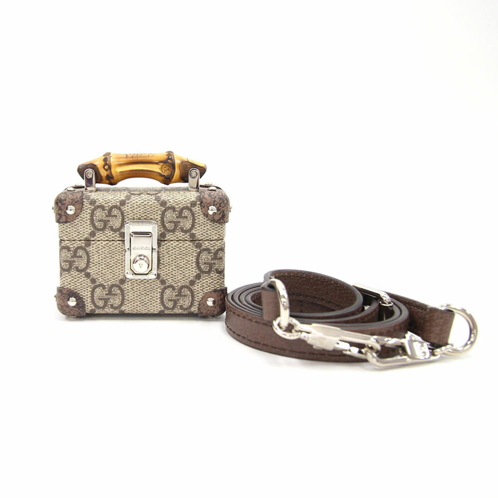 Gucci Earphone Case Gg Supreme 645205 Beige Brown Pvc Leather