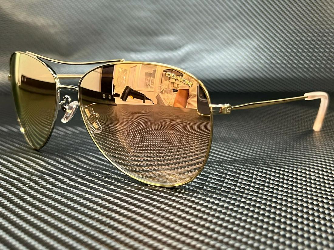 COACH HC7079 90056F Light Gold Pilot Women's 58 mm Sunglasses: COACH HC7079 90056F Light Gold Pilot Women's 58 mm Sunglasses Pattern: Solid Lens Technology: Gradient Mirrored Tinted Vintage: No Brand: Coach Frame Color: Gold Uv Protection: UV400 Type: Sunglasses