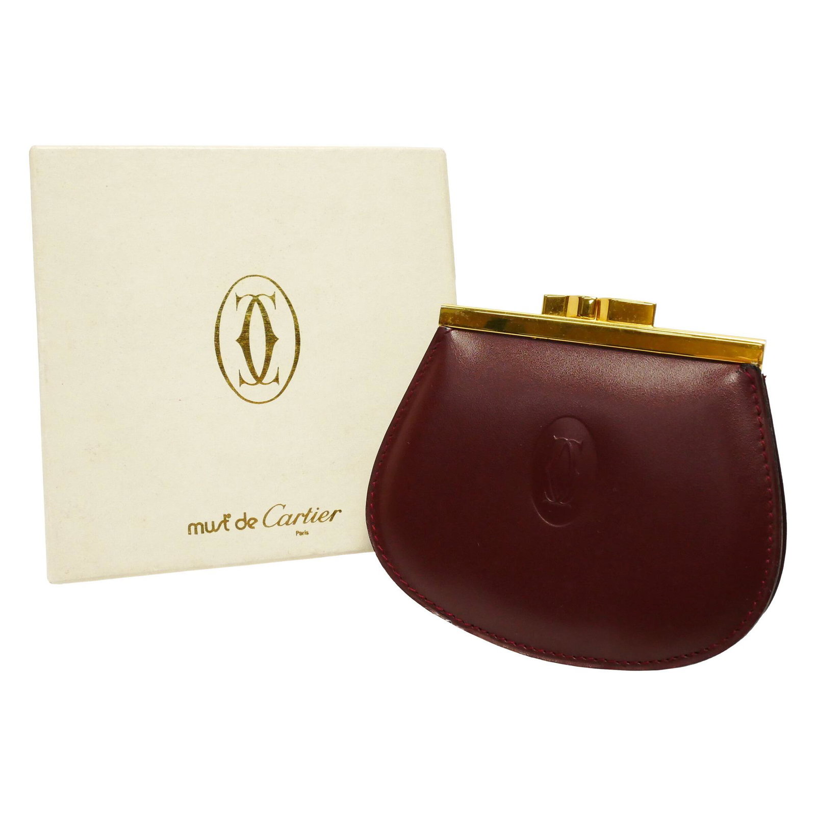 Cartier must line coin purse clasp wallet case mini unisex vintage compact size palm leather gold: Cartier must line coin purse clasp wallet case mini unisex vintage compact size palm leather gold hardware Bordeaux L3000009 Brand: Cartier Line: Must Country of Origin: Italy Type: Coin purse/coin ca