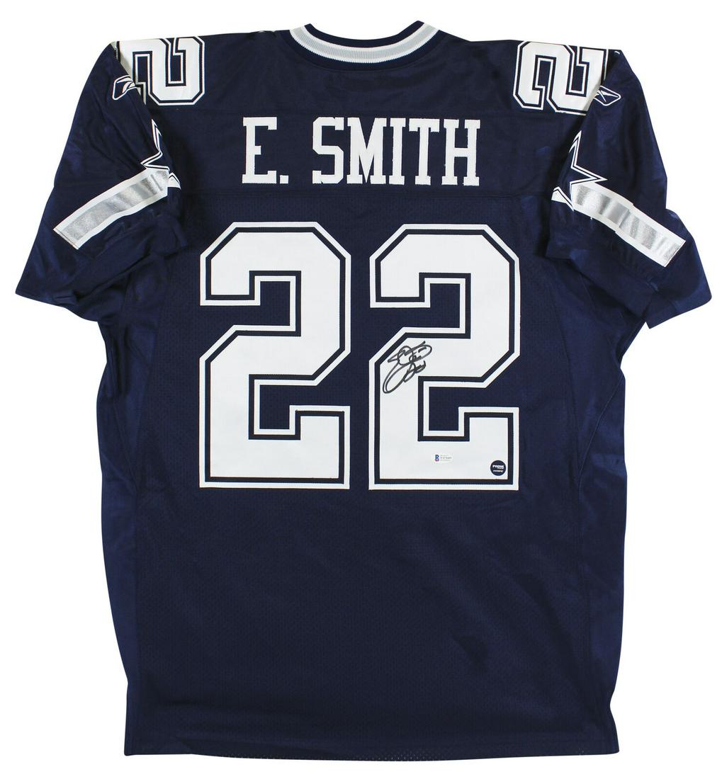 Cowboys Emmitt Smith Signed Navy Blue Reebok Jersey Autographed BAS Witnessed: Cowboys Emmitt Smith Signed Navy Blue Reebok Jersey Autographed BAS Witnessed Sport: Football-NFL Product: Jersey Original/Reprint: Original Player: Emmitt Smith Team: Dallas Cowboys Autograph Authent