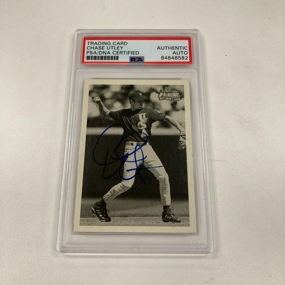 2001 Bowman Heritage Chase Utley Signed Autographed Rookie RC PSA DNA: 2001 Bowman Heritage Chase Utley Signed Autographed Rookie RC PSA DNA Graded: No Type: Sports Trading Card Sport: Baseball Autographed: Yes Autograph Format: Hard Signed Autograph Authentication: Prof